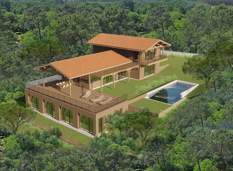 Une villa ferret capienne avec terrasse vue forêt